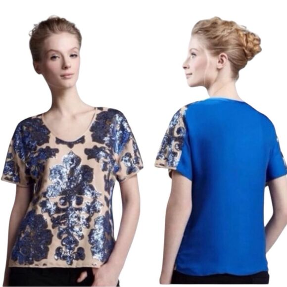 Tracy Reese for Neiman Marcus Target Brown Blue Sequin Lined Sleeveless Top Sz M - Picture 5 of 9